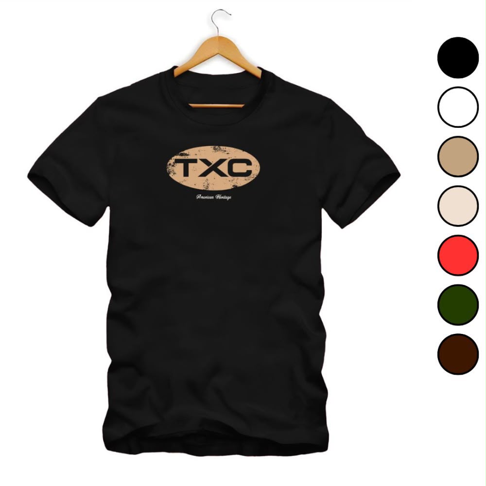 Camiseta preta TXC com estampa oval bege American Heritage.